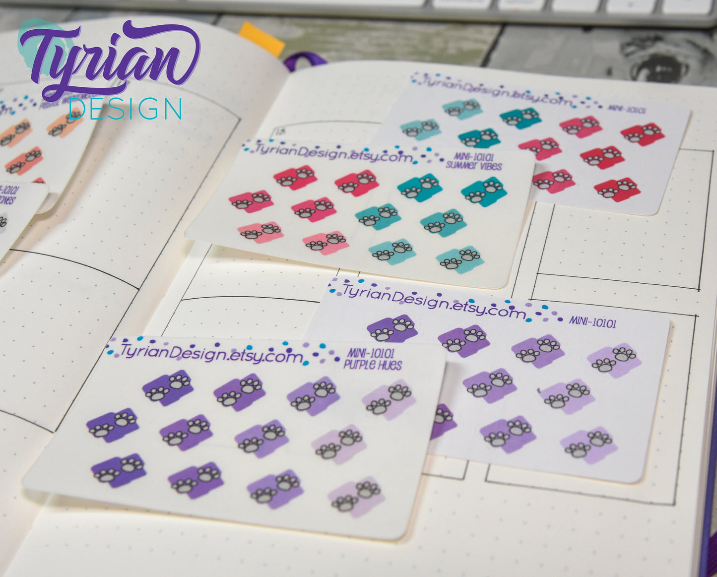 Paw Print Icon Stickers. Various color options. Dogs, Cats, Guinea Pigs stickers for Planners, journals, calendars mini sticker sheet