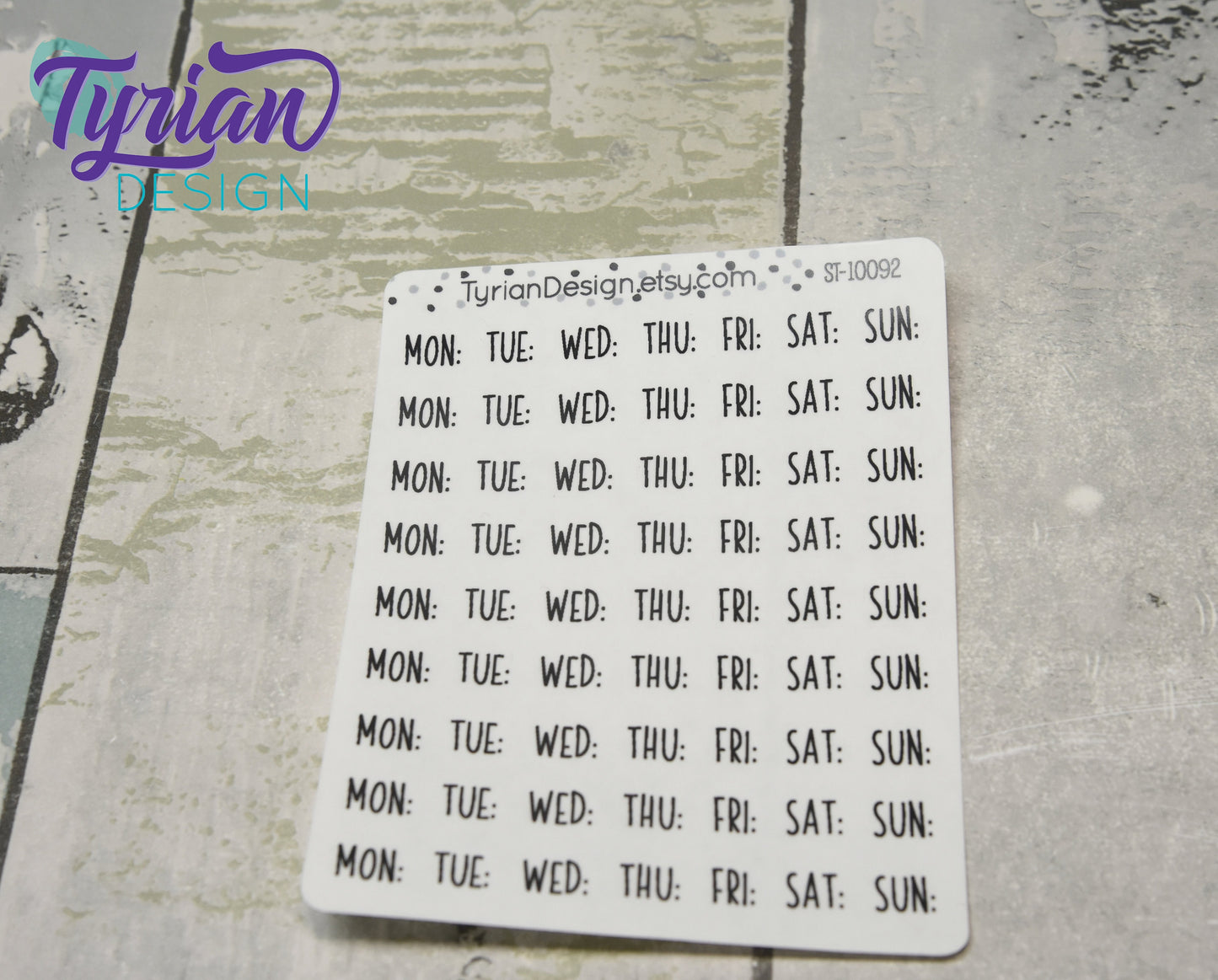 Days of the week Stickers | 63 Stickers | .32 x .4" Each | Charley Font