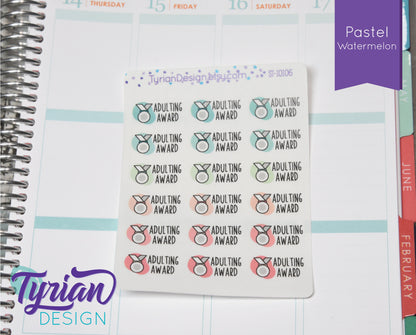 Adulting Award Stickers | 18 Stickers | 1 x .53" each.
