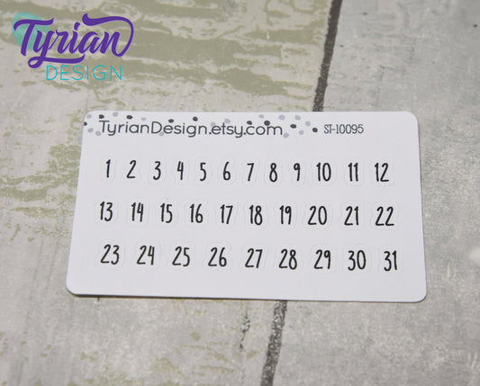 Date Stickers for Planners and Journals. 1-31 stickers, Charley Font Great for Bullet Journals