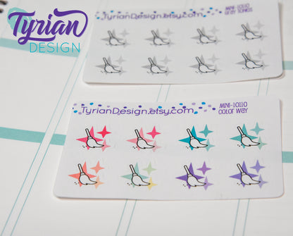 Cleaning Icon, Broom Stickers. Magic dust, Different color options. stickers for Planners, journals and calendars mini sticker sheet