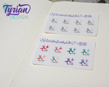 Cleaning Icon, Broom Stickers. Magic dust, Different color options. stickers for Planners, journals and calendars mini sticker sheet