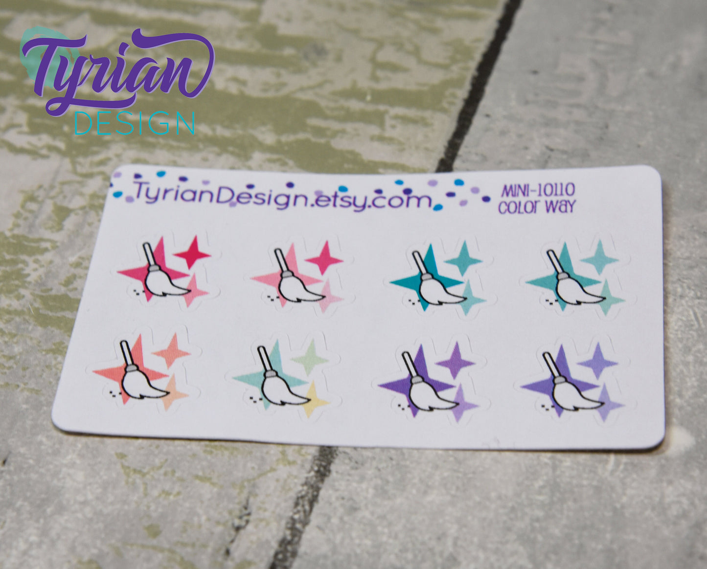 Cleaning Icon, Broom Stickers. Magic dust, Different color options. stickers for Planners, journals and calendars mini sticker sheet