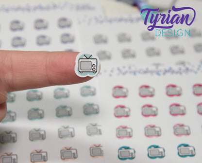 TV Icon Stickers | 24 Stickers | .5" x .5" Each | Various Colors
