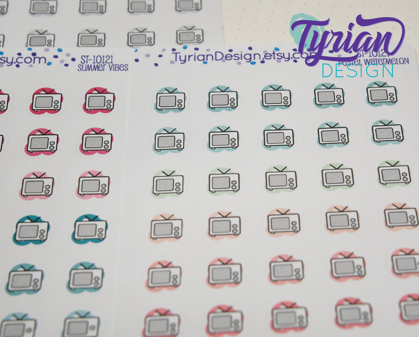TV Icon Stickers | 24 Stickers | .5" x .5" Each | Various Colors