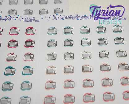 TV Icon Stickers | 24 Stickers | .5" x .5" Each | Various Colors