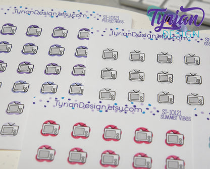 TV Icon Stickers | 24 Stickers | .5" x .5" Each | Various Colors