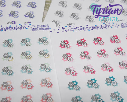 Gears Icon Stickers. | 24 Stickers | .5 x .5 " each