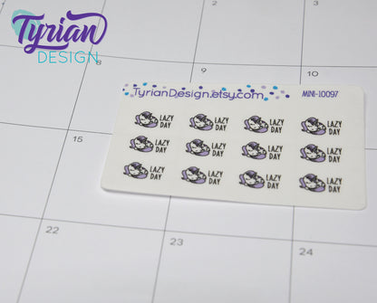 Lazy Day Sleeping Unicorn mini sticker sheet with purple mane with Turquoise accents. Small napping Unicorn Great for Planners & Journals