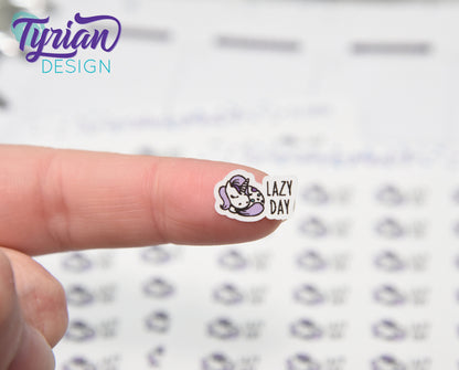 Lazy Day Sleeping Unicorn mini sticker sheet with purple mane with Turquoise accents. Small napping Unicorn Great for Planners & Journals