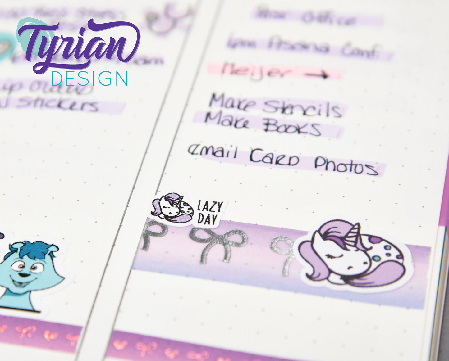 Lazy Day Sleeping Unicorn mini sticker sheet with purple mane with Turquoise accents. Small napping Unicorn Great for Planners & Journals