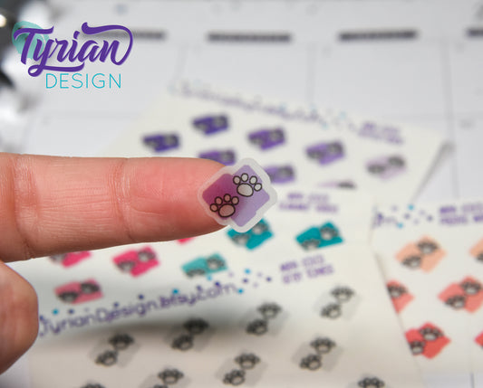 Paw Print Icon Stickers. Various color options. Dogs, Cats, Guinea Pigs stickers for Planners, journals, calendars mini sticker sheet