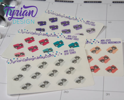 Paw Print Icon Stickers. Various color options. Dogs, Cats, Guinea Pigs stickers for Planners, journals, calendars mini sticker sheet