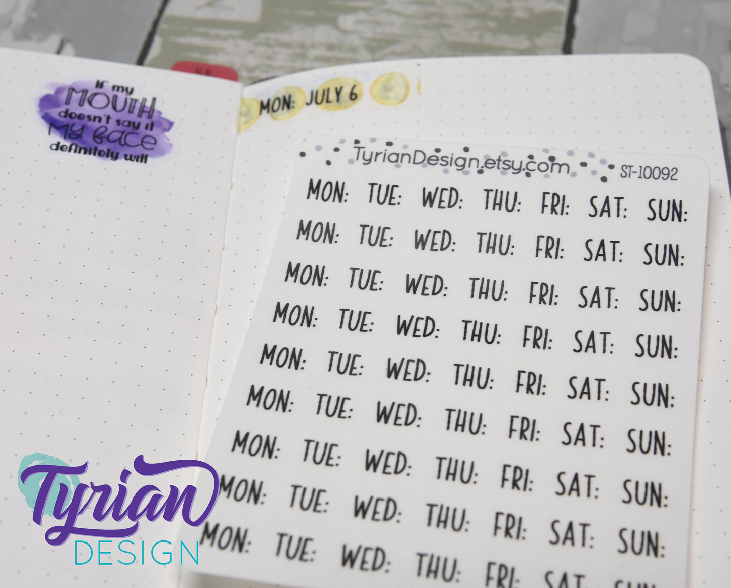 Days of the week Stickers | 63 Stickers | .32 x .4" Each | Charley Font