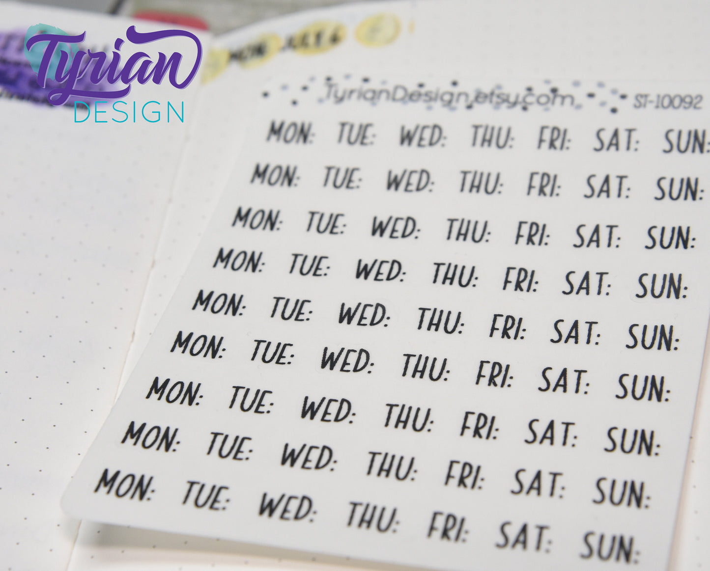 Days of the week Stickers | 63 Stickers | .32 x .4" Each | Charley Font