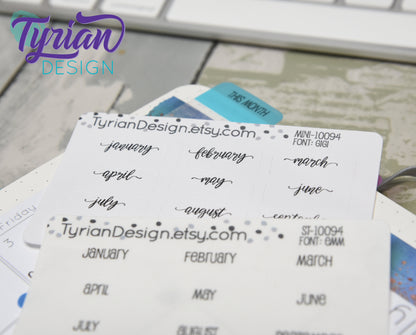 Month Stickers for Tabs for Planners and Journals. 1 set of January - December stickers for bullet journals. White or Clear Matte