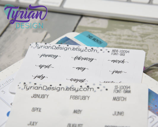 Month Stickers for Tabs for Planners and Journals. 1 set of January - December stickers for bullet journals. White or Clear Matte