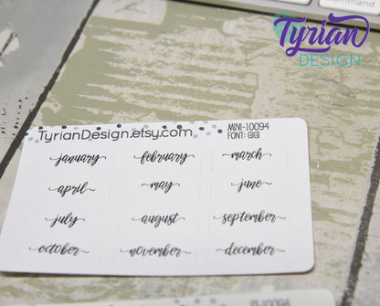 Month Stickers for Tabs for Planners and Journals. 1 set of January - December stickers for bullet journals. White or Clear Matte