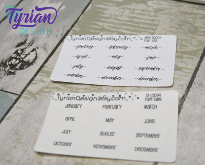 Month Stickers for Tabs for Planners and Journals. 1 set of January - December stickers for bullet journals. White or Clear Matte