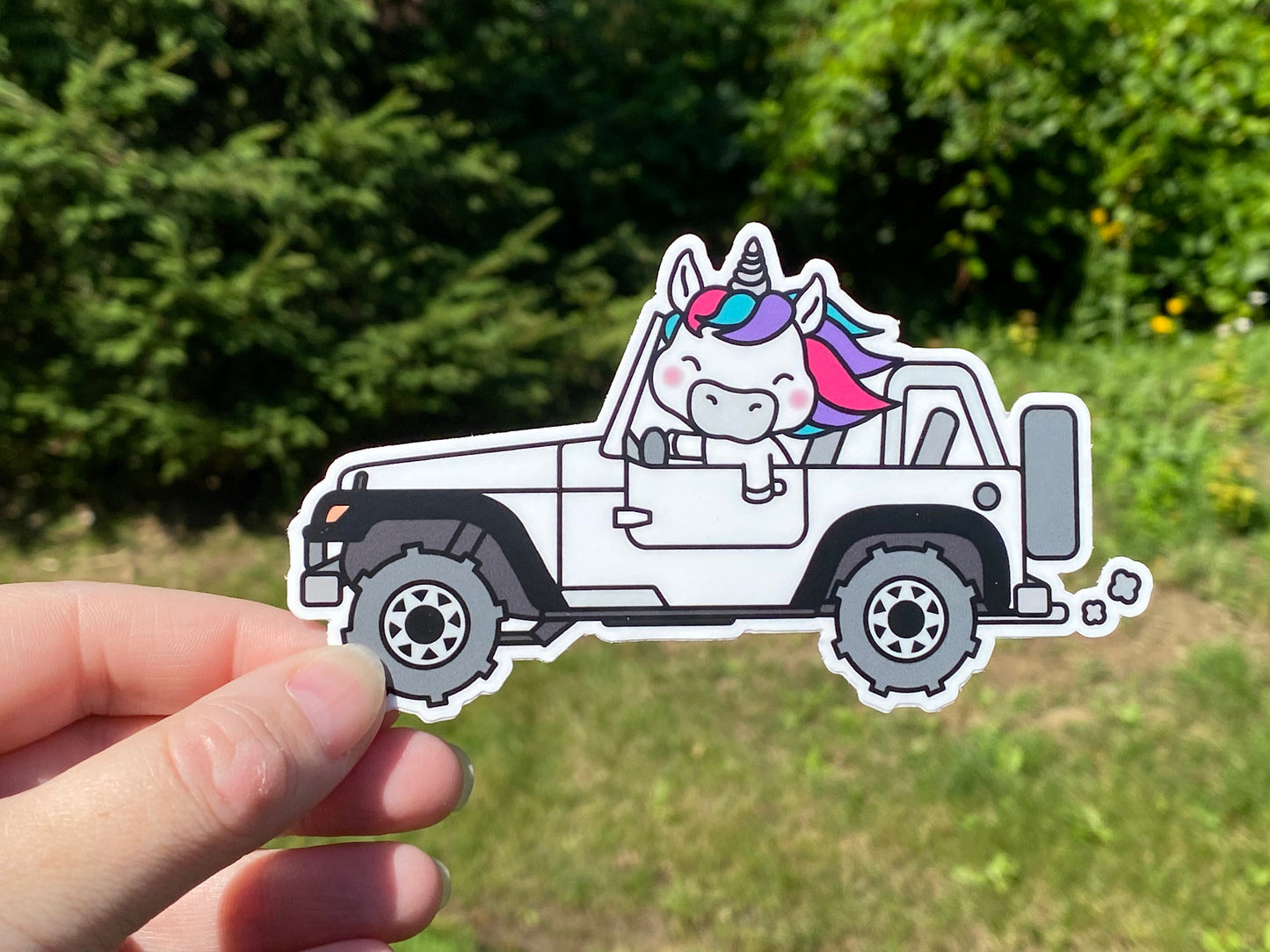 Unicorn in a  White Truck Vinyl Sticker |  5" x 3" Each