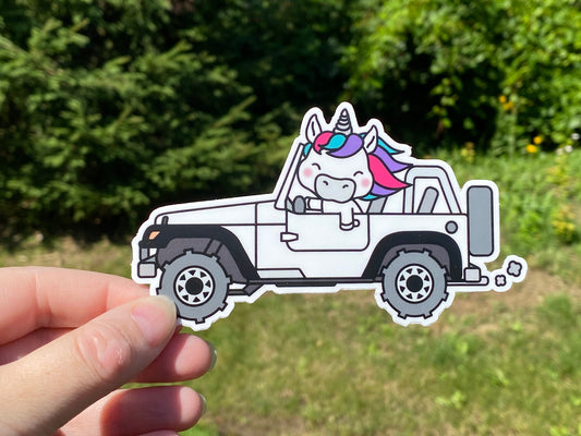Unicorn in a  White Truck Vinyl Sticker |  5" x 3" Each