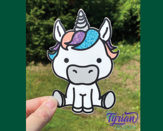 Unicorn with digital glitter Vinyl Sticker | 3.5 x 5" Each