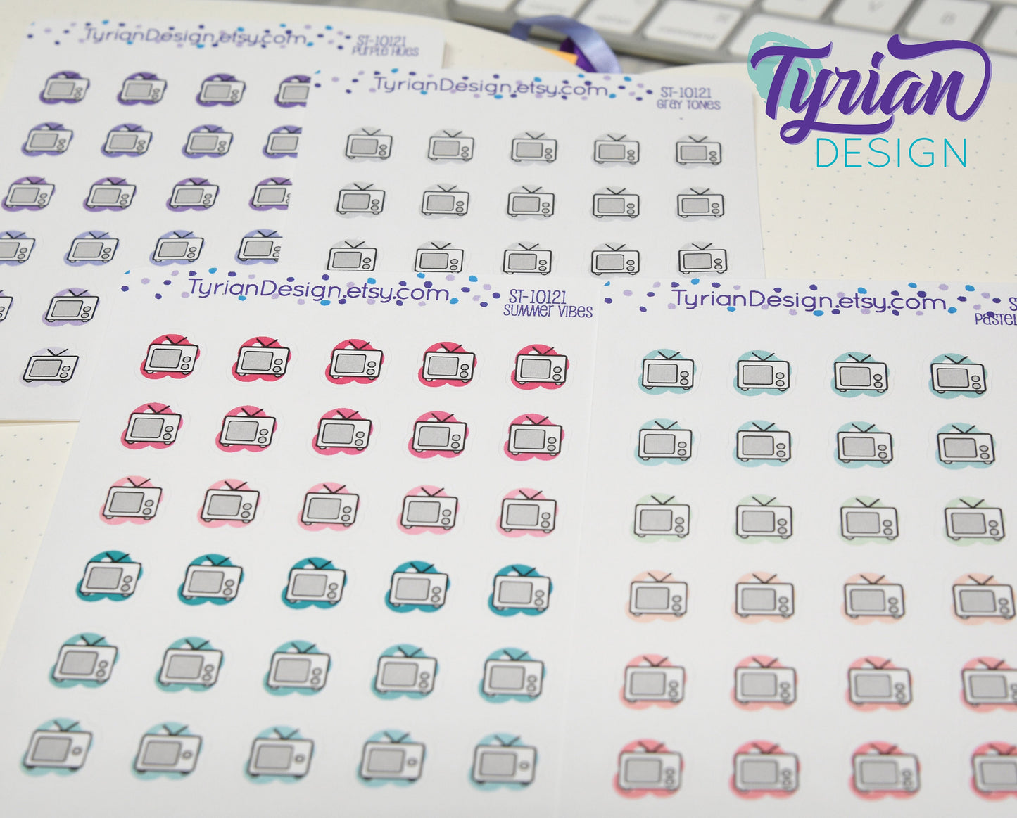 TV Icon Stickers | 24 Stickers | .5" x .5" Each | Various Colors