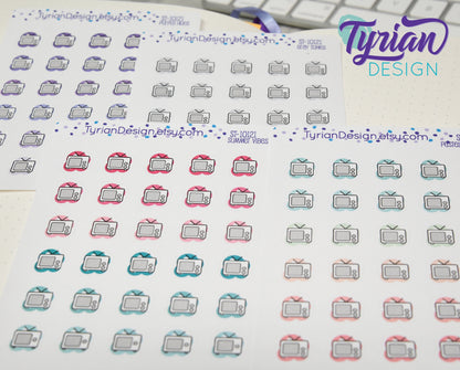 TV Icon Stickers | 24 Stickers | .5" x .5" Each | Various Colors