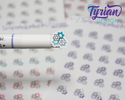 Gears Icon Stickers. | 24 Stickers | .5 x .5 " each