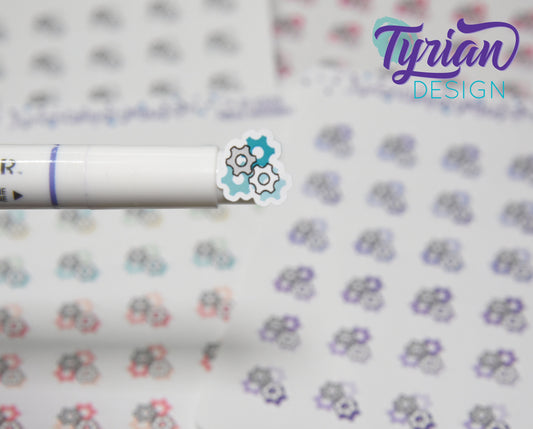 Gears Icon Stickers. | 24 Stickers | .5 x .5 " each