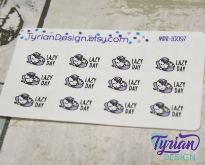 Lazy Day Sleeping Unicorn mini sticker sheet with purple mane with Turquoise accents. Small napping Unicorn Great for Planners & Journals