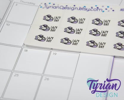 Lazy Day Sleeping Unicorn mini sticker sheet with purple mane with Turquoise accents. Small napping Unicorn Great for Planners & Journals