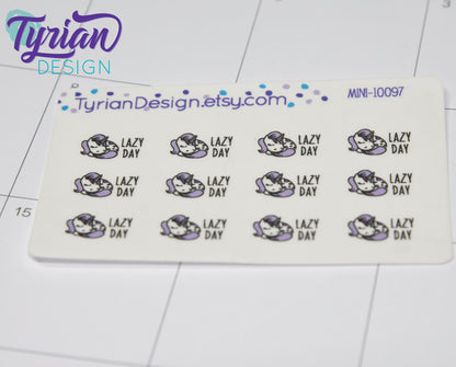 Lazy Day Sleeping Unicorn mini sticker sheet with purple mane with Turquoise accents. Small napping Unicorn Great for Planners & Journals