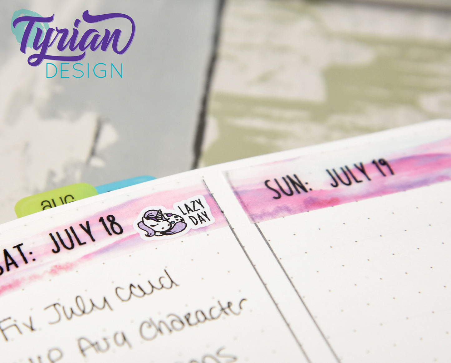 Lazy Day Sleeping Unicorn mini sticker sheet with purple mane with Turquoise accents. Small napping Unicorn Great for Planners & Journals