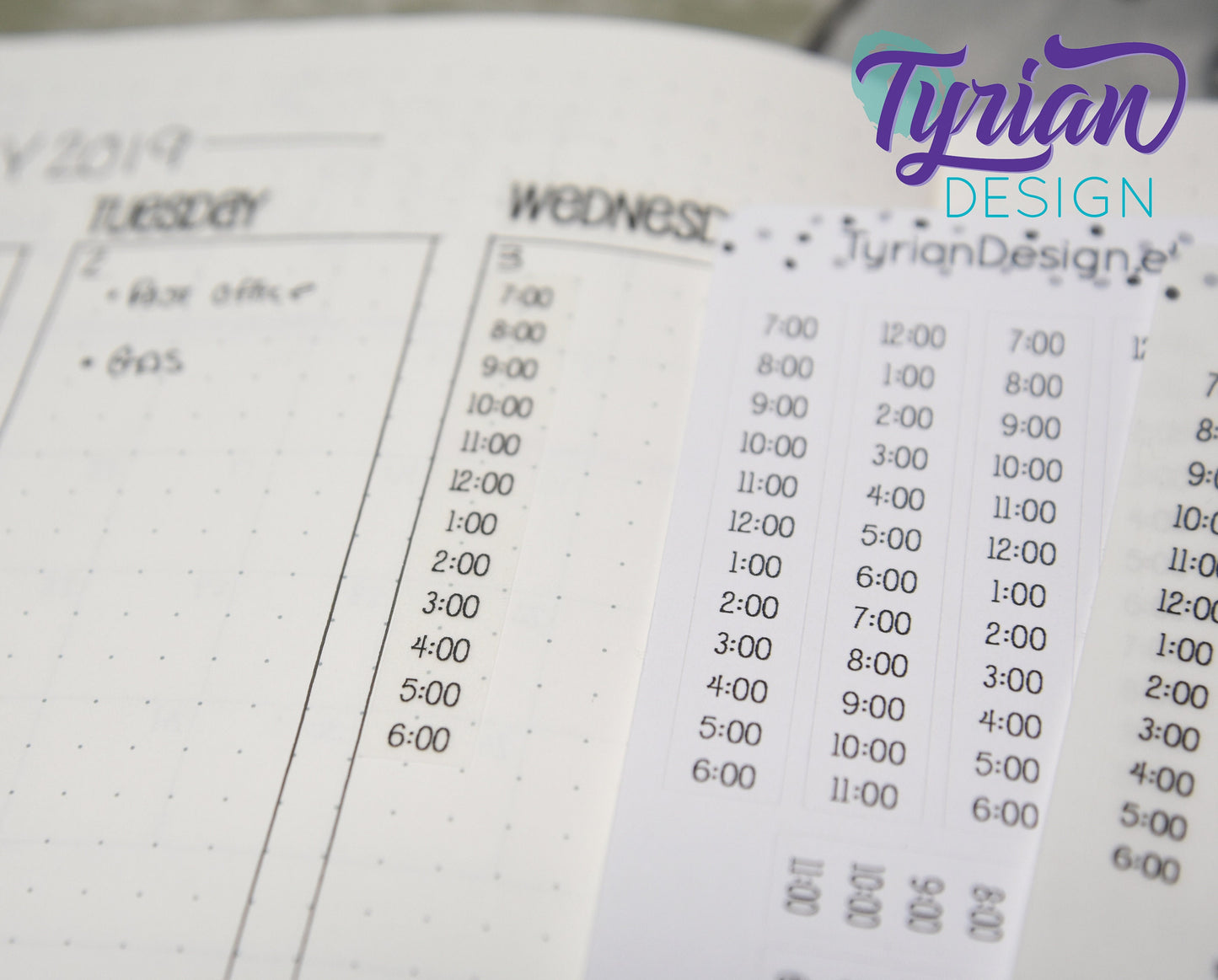 Time strip Hourly Vertical Stickers | Fits 5mm Journals