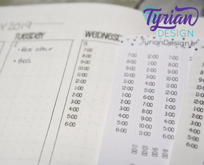 Time strip Hourly Vertical Stickers | Fits 5mm Journals