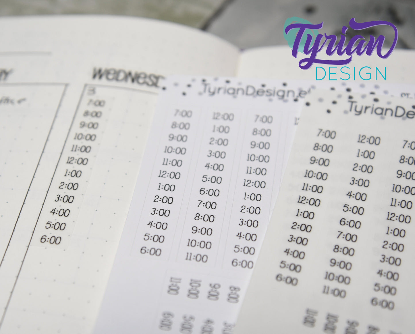 Time strip Hourly Vertical Stickers | Fits 5mm Journals