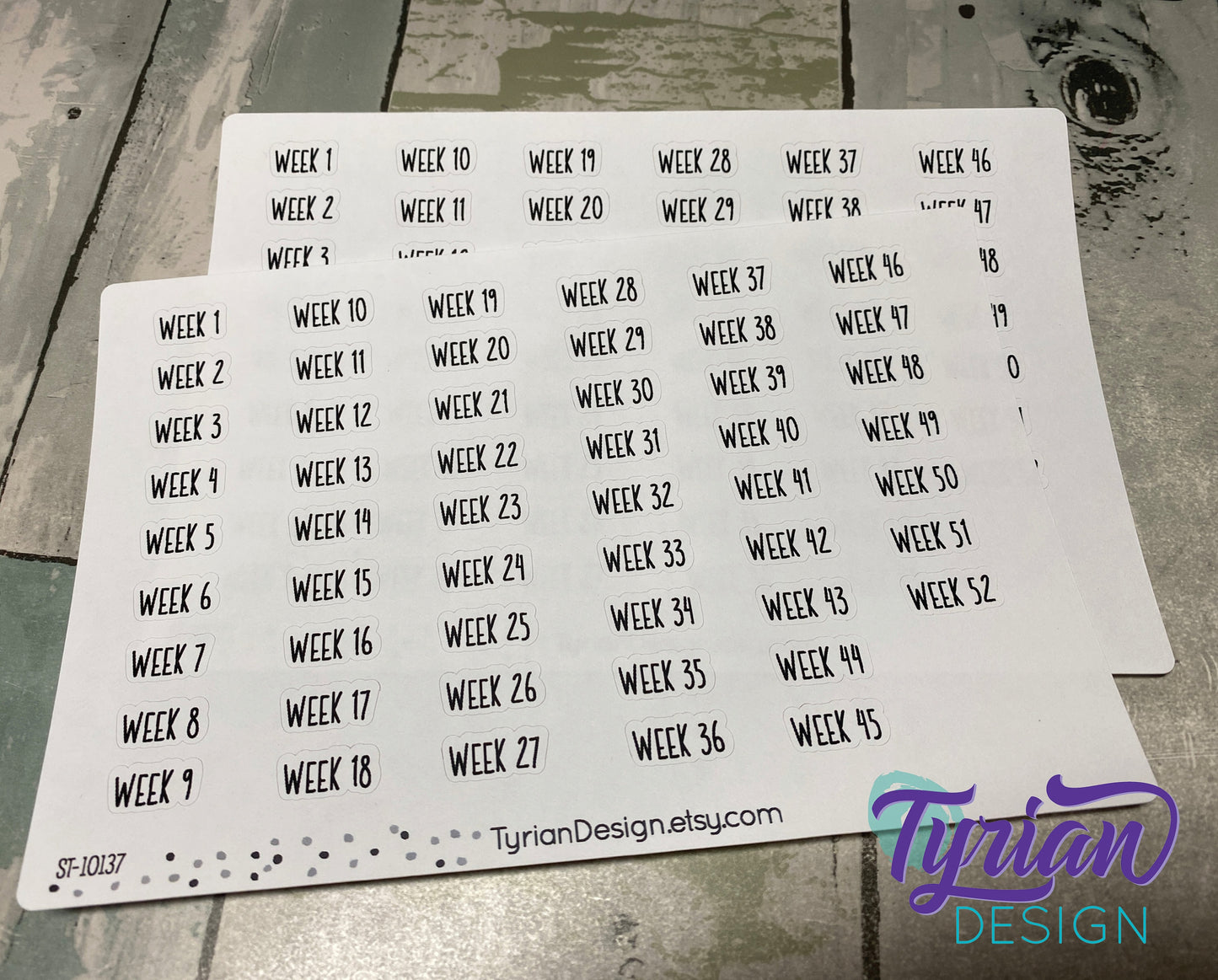 Week 1-52 Stickers | 52 Stickers | .35" x .75" Max Each