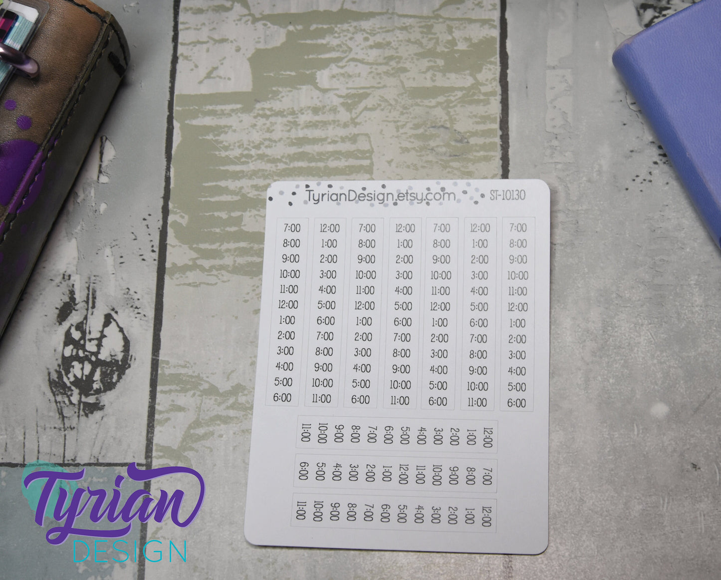 Time strip Hourly Vertical Stickers | Fits 5mm Journals