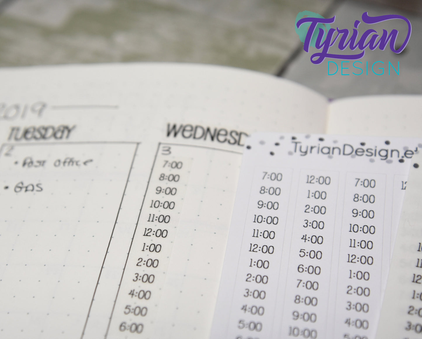 Time strip Hourly Vertical Stickers | Fits 5mm Journals