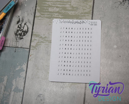 Monthly Horizontal Stickers for tracking | 12 Stickers | 5mm x 60mm Each