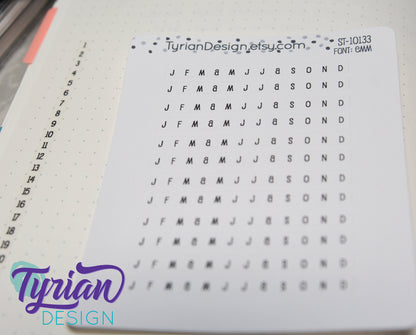 Monthly Horizontal Stickers for tracking | 12 Stickers | 5mm x 60mm Each