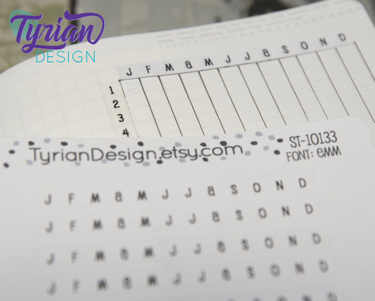 Mini Monthly Horizontal Stickers for trackers for Planners and Journals Monthly tracker header for bullet journal. Fits 5mm Journals