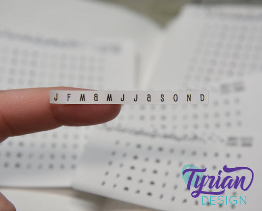Monthly Horizontal Stickers for tracking | 12 Stickers | 5mm x 60mm Each