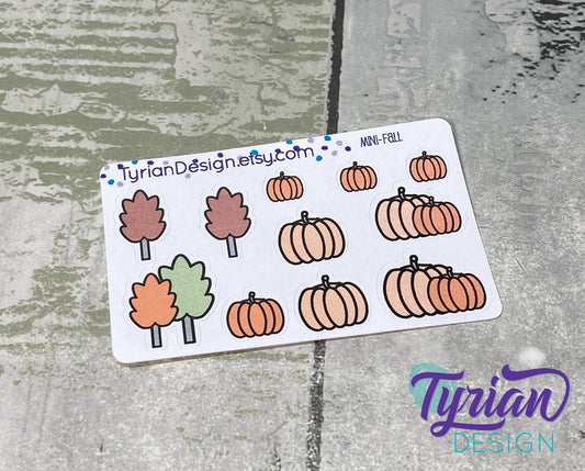 Fall Trees and Pumpkin Stickers | 11 Stickers | Mini Sheet