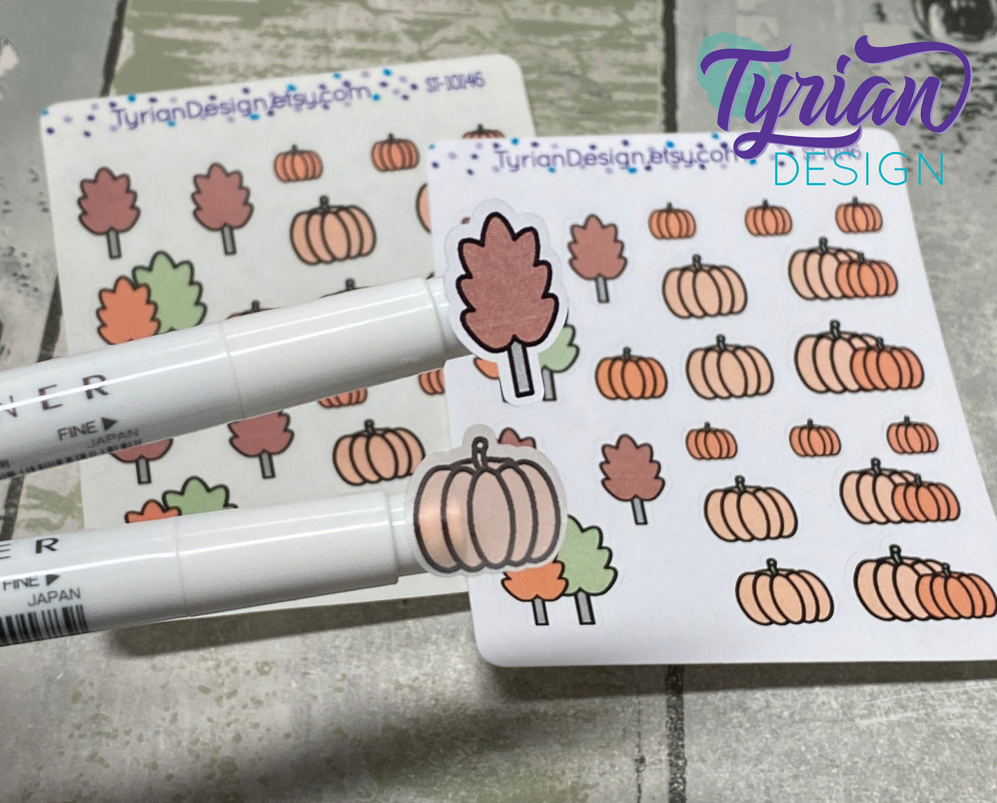 Fall Trees and Pumpkin Stickers | 11 Stickers | Mini Sheet