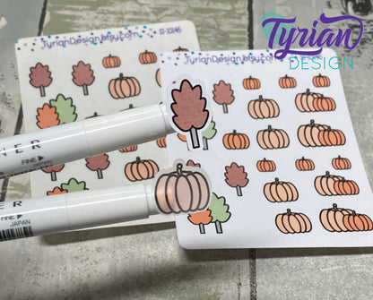 Fall Trees and Pumpkin Stickers | 11 Stickers | Mini Sheet