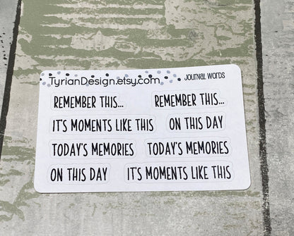 Journal Words Mini Sheet of Stickers. Done with our Charley font. These stickers Great for Planners, journals and calendars