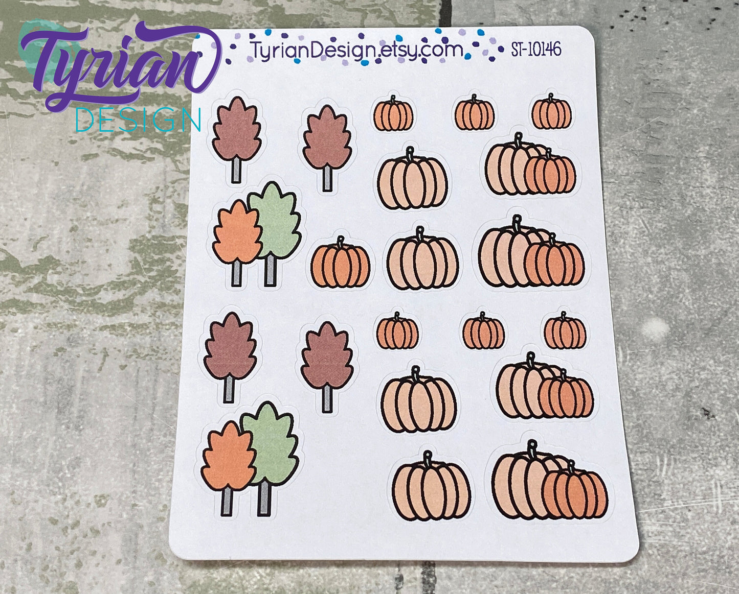 Fall Trees and Pumpkin Stickers. Hand Drawn Cute Fall pumpkins and Trees stickers Great for Planners, journals and calendars