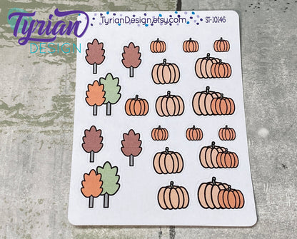 Fall Trees and Pumpkin Stickers. Hand Drawn Cute Fall pumpkins and Trees stickers Great for Planners, journals and calendars